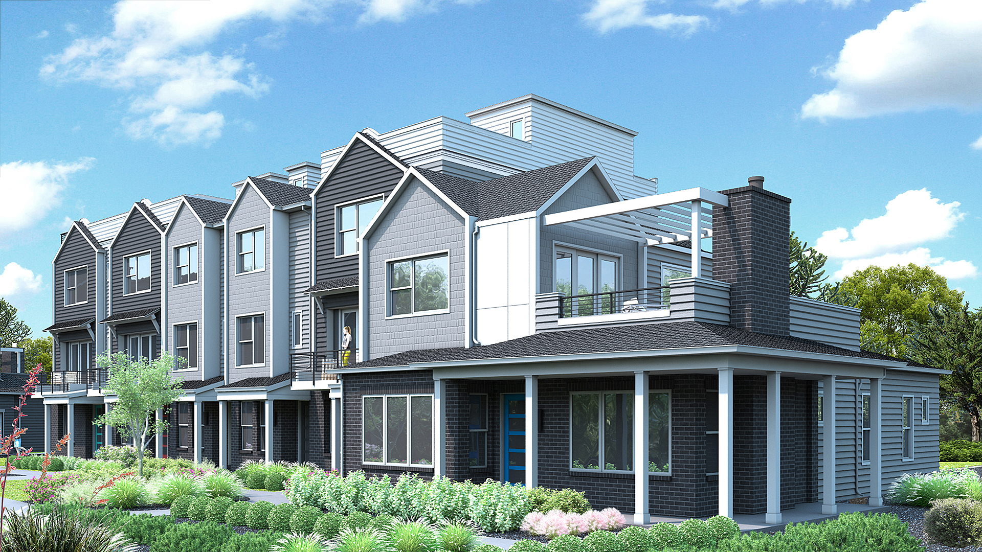 townhouse exterior rendering at Prelude at TAVA Waters